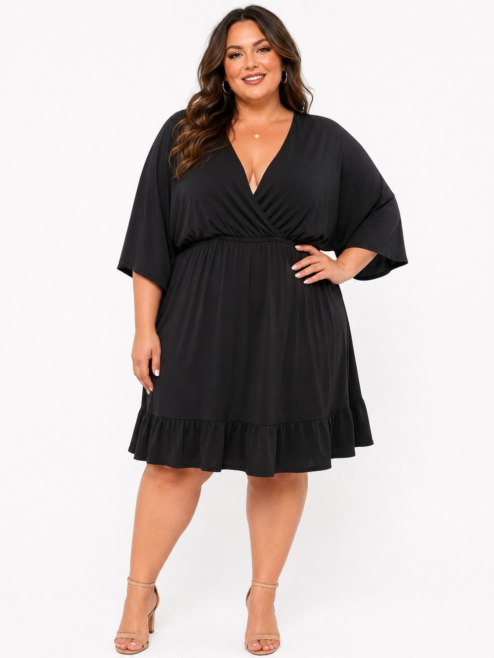 Plus-Size Black V-Neck Swim Coverup Dress